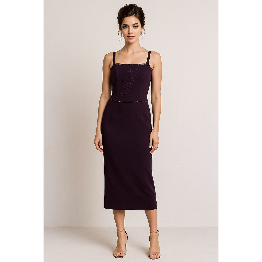 ONYX Nite Dress Women 6P Purple Floral Beaded Sheath Elegant Formal Mother Bride